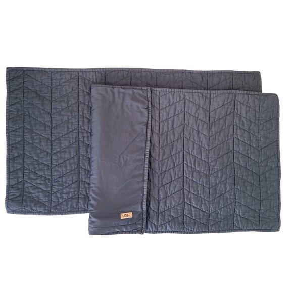 UGG Set of 2 King Pillow Shams Blue Gray Quilted Textured Gauze 35x20 EUC - Picture 1 of 10